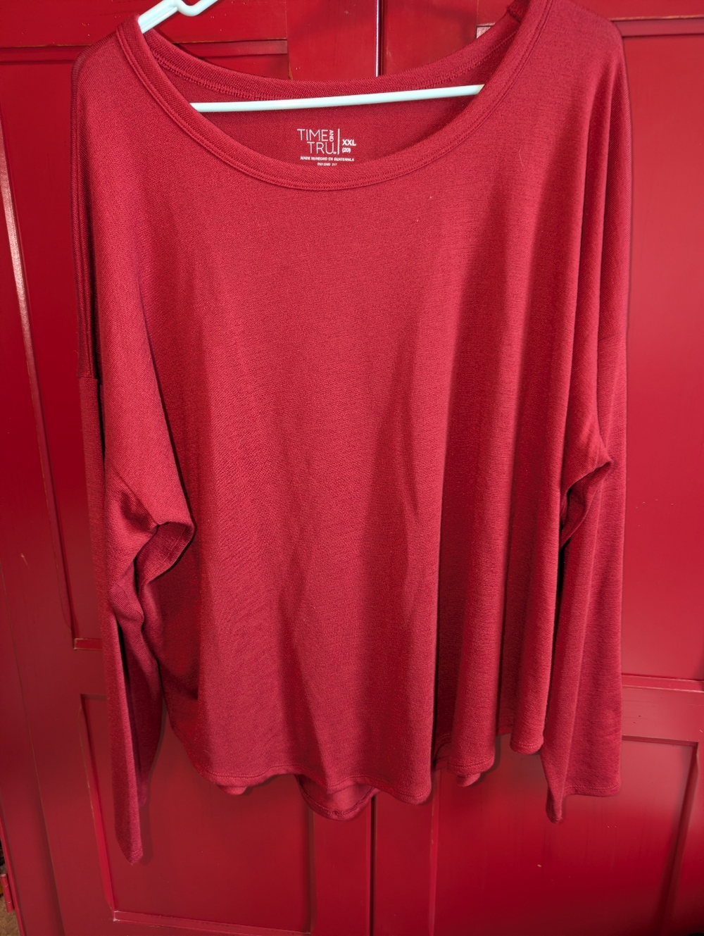 Time and Tru Deep Red Long Sleeve Scoop Neck Top